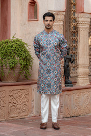 Powder Blue Kurta With Hand Embroidery And Beads Work