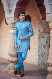 Blue Indowestern Set With Embroidery And Cutdana Work