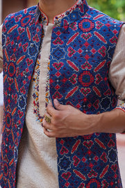 Patola motif embroidered in beads, sequins and resham work.