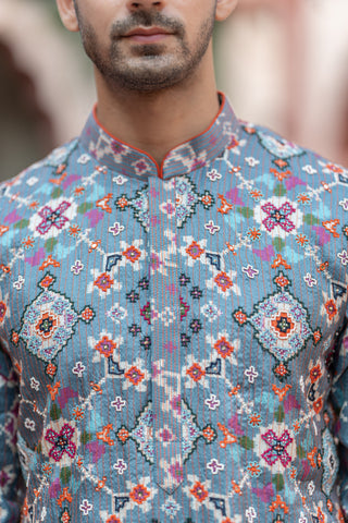 Powder Blue Kurta With Hand Embroidery And Beads Work