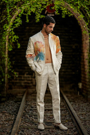 White Bomber Jacket Set With Hand Embroidery And Motif Work