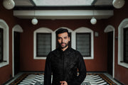 Black Long Jacket Set with Resham and Cut Dana Work - Raj Shah