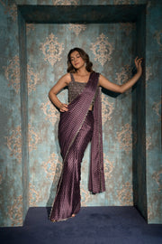 Purple Satin Silk Khat Work Saree
