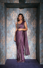 Purple Satin Silk Khat Work Saree