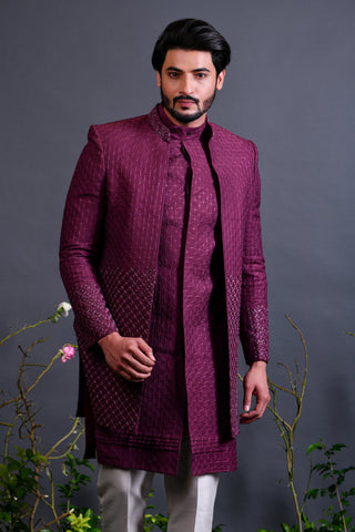Buy Purple indowestern in lucknowi with zardoshi work - Raj Shah