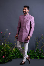 Purple indowestern in lucknowi with trouser - Raj Shah