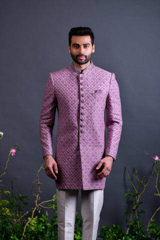 Buy Purple indowestern in lucknowi with trouser for Men - Raj Shah