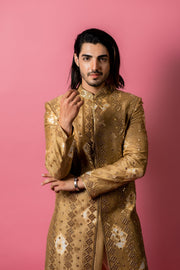 Buy Pure Silk Golden Indowestern Collection for Men - Raj Shah