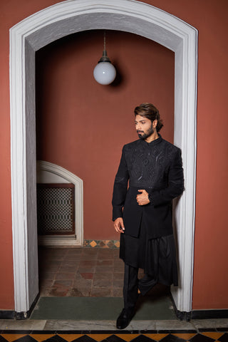 Buy Black Indo Western with Kurta Collection for Men - Raj Shah