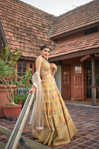 Buy Yellow lehanga choli in raw silk with sequence and zardoshi work for Women - Raj Shah