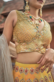 Yellow lehanga choli in raw silk with sequence and zardoshi work - Raj Shah