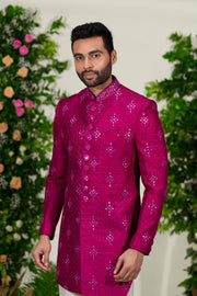 Buy Pink indowestern in lucknowi with mirror work - Raj Shah