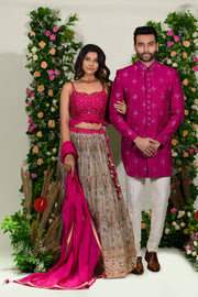 Pink indowestern in lucknowi with mirror work - Raj Shah