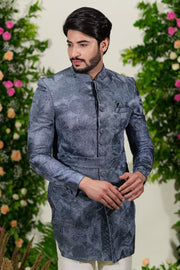 Buy Grey indo western with resham and zardoshi work Collection for Men - Raj Shah