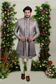 Grey long jacket set - Raj Shah