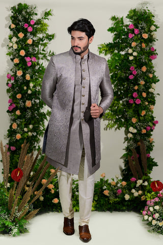 Buy Grey long jacket set Collection for Men - Raj Shah